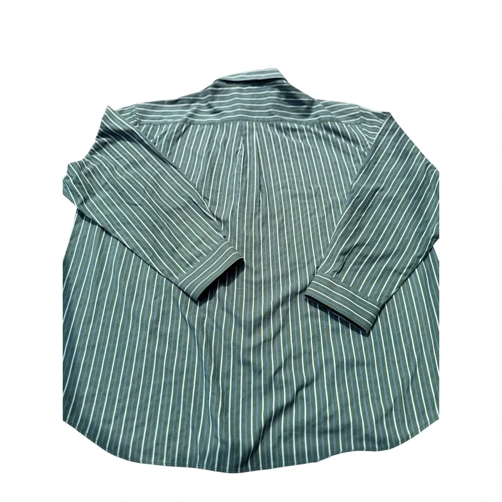 Mens Striped Button‎ Down Shirt Green White Blue Casual Long Sleeve